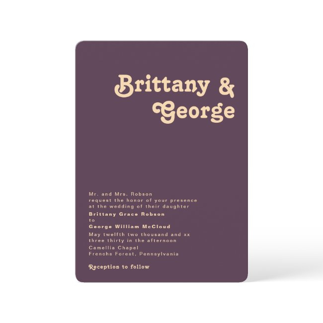 Retro Purple Rounded Corner Traditional Wedding Invitation
