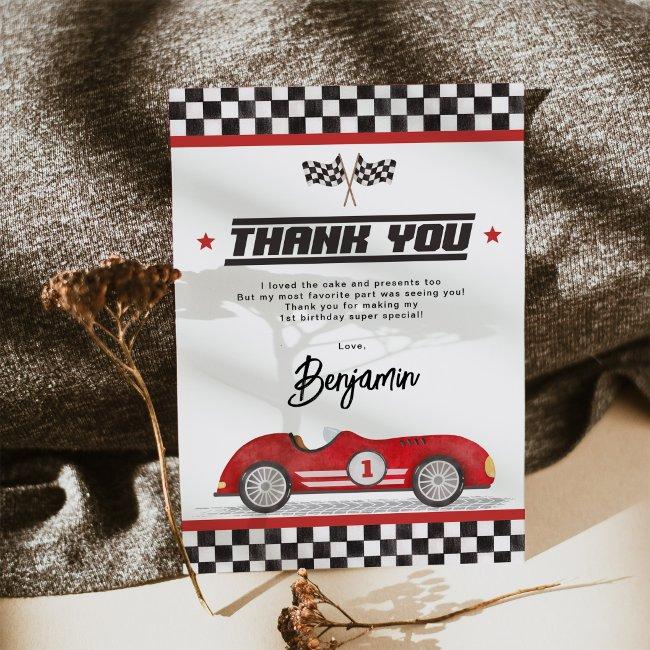 Retro Red Race Car Boy Birthday Party Thank You Invitations