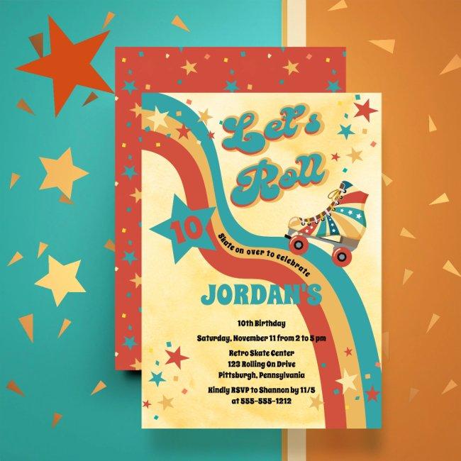 Retro Roller Skating Birthday Party Invitation