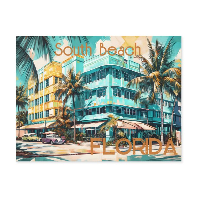 Retro South Beach Miami Florida Postinvitations