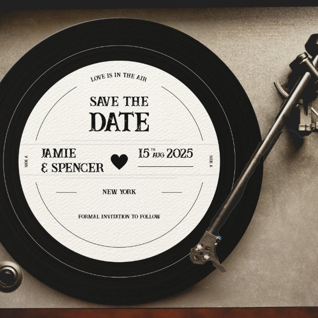 Retro Unique Vinyl Record Wedding Save The Date Invitation