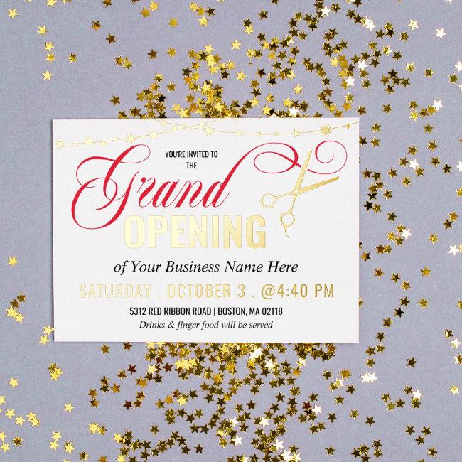 Ribbon Cutting Grand Opening Gold Foil Invitation Postinvitations