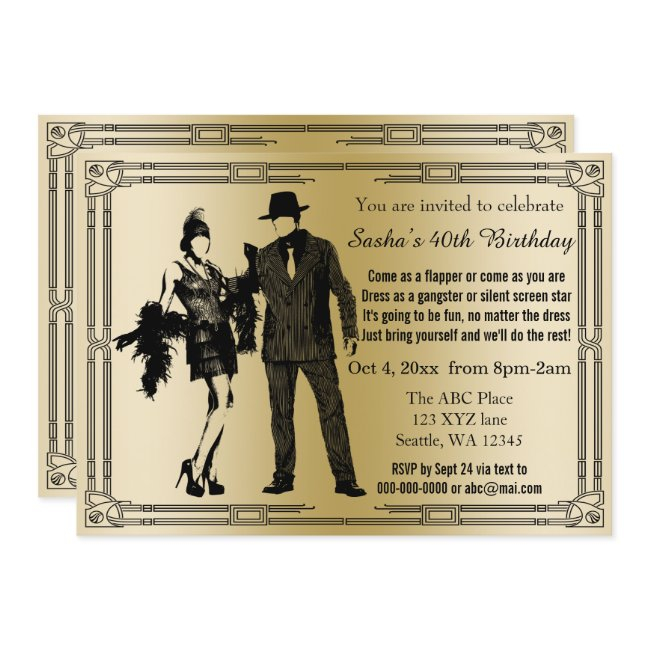Roaring 20s Art Deco Flapper Girl And Gangster Invitation