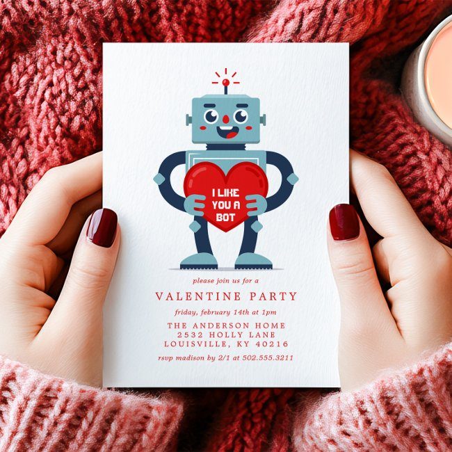 Robot Heart Cute Valentine's Day Party Invitation