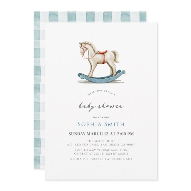 Rocking Horse Blue Boy Baby Shower Invitation