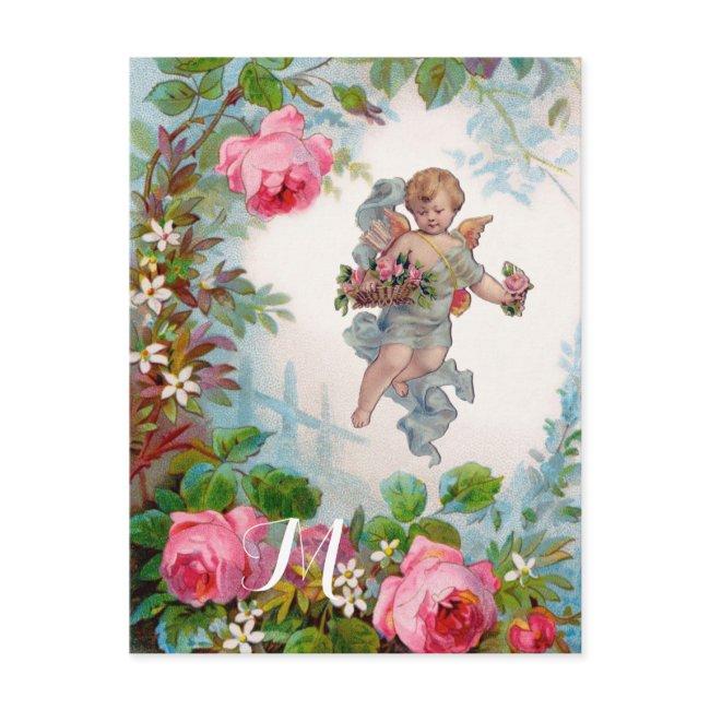 Romantic Angel Gathering Pink Roses And Flowers Postinvitations