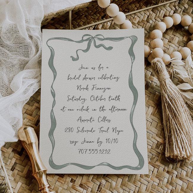Romantic Bow Handwritten Bridal Shower Invitation