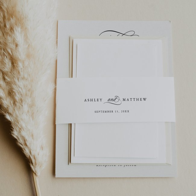 Romantic Calligraphy Wedding Invitation Belly Band