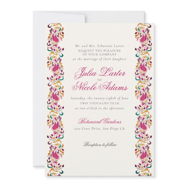 Romantic Classical Pearl Swan Floral Frame Wedding Invitation