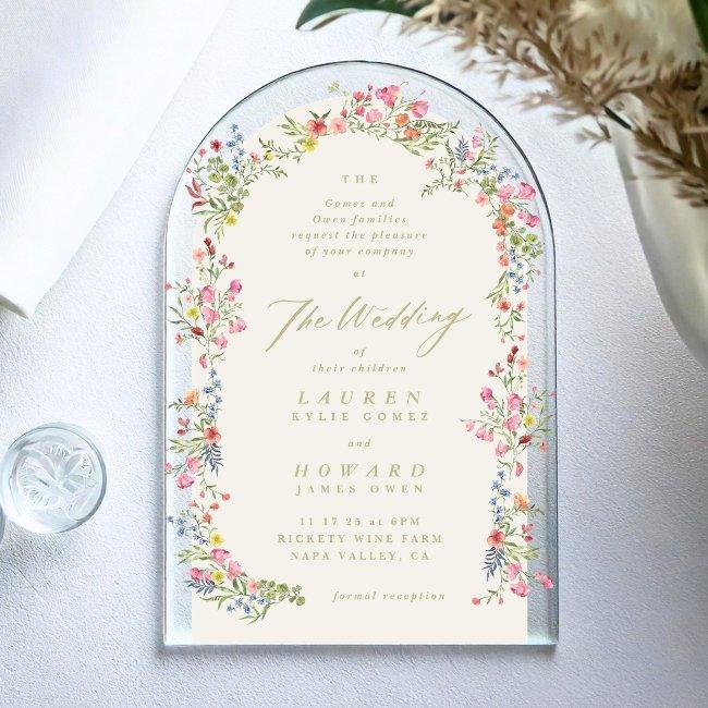 Romantic Dainty Floral Arch Spring Garden Wedding Acrylic Invitations
