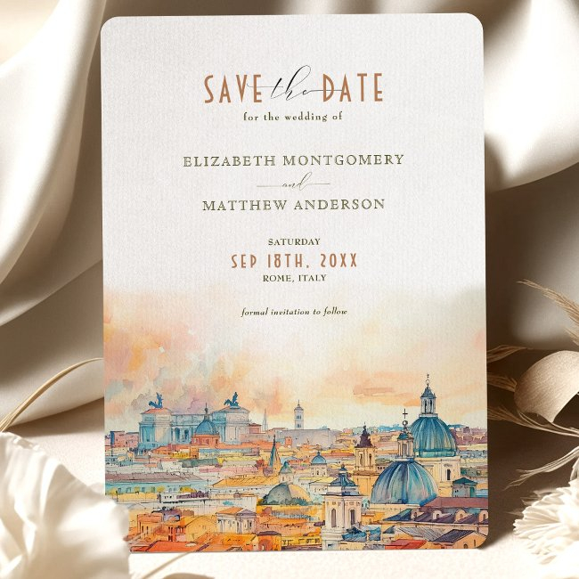 Rome Italy Romantic Watercolors Save-the-date Invitation