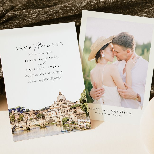 Rome Italy Skyline Destination Save The Date Invitation