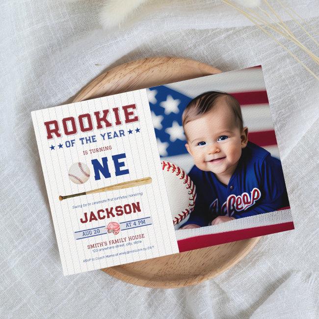 Rookie Of The Year 1st Birthday Baseball Invitation
