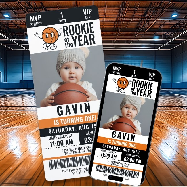 Rookie Of The Year Basketball Photo Birthday Invitation