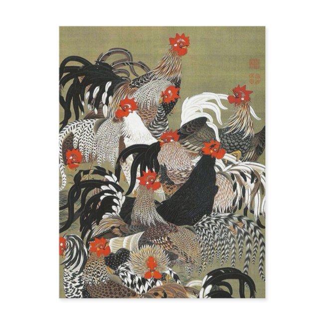 Roosters Hen Illustration By Ito Jakuchu Postinvitations