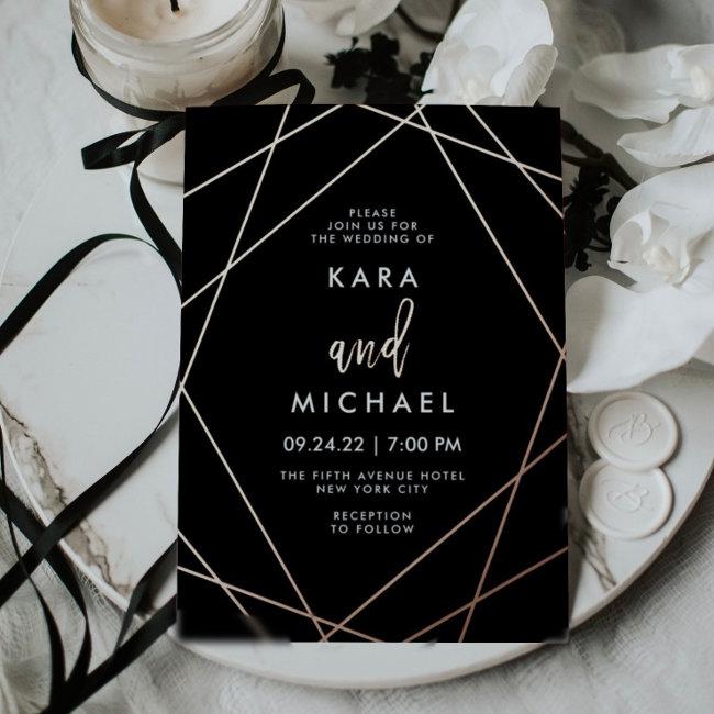 Rose Gold And Black Elegant Geometric Wedding Foil Invitation