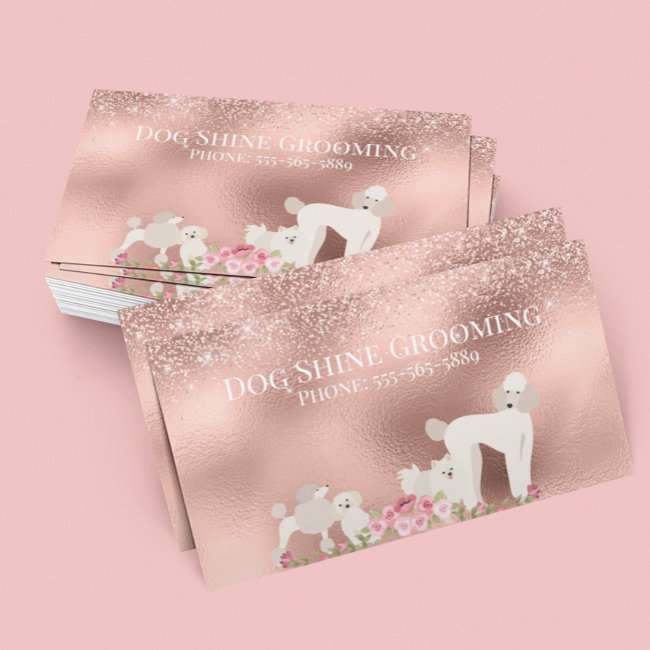 Rose Gold Dog Grooming Glitter Pet Services Business Invitations