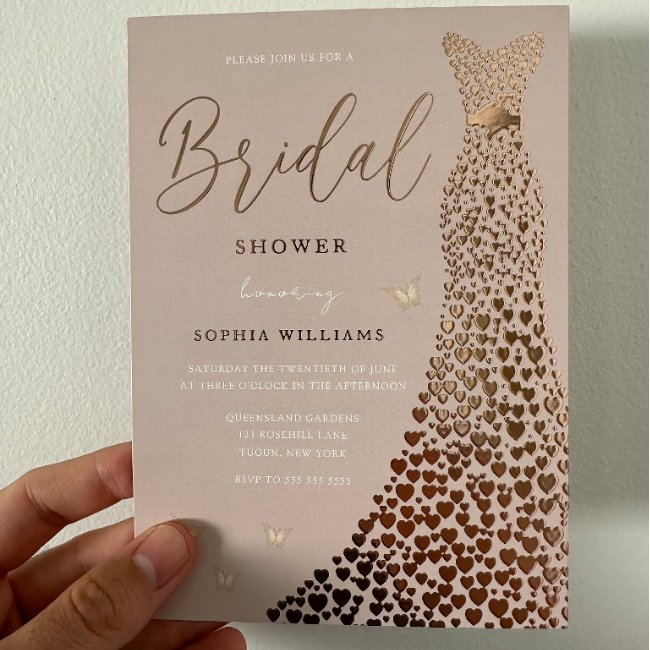 Rose Gold Dress Dusty Rose & Blush Bridal Shower Foil Invitation