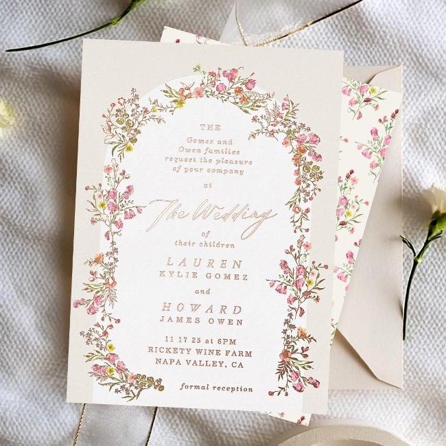 Rose Gold Floral Arch Spring Garden Wedding Foil Invitation