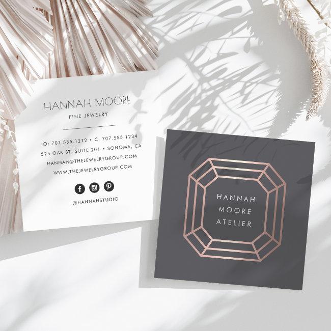 Rose Gold Gemstone Logo | Jewelry Design Square Business Invitations