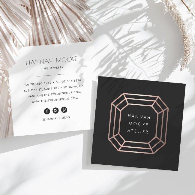 Rose Gold Gemstone Logo | Jewelry Design Square Business Invitations