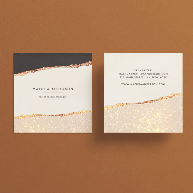 Rose Gold Glitter Black Pink Modern Square Business Invitations