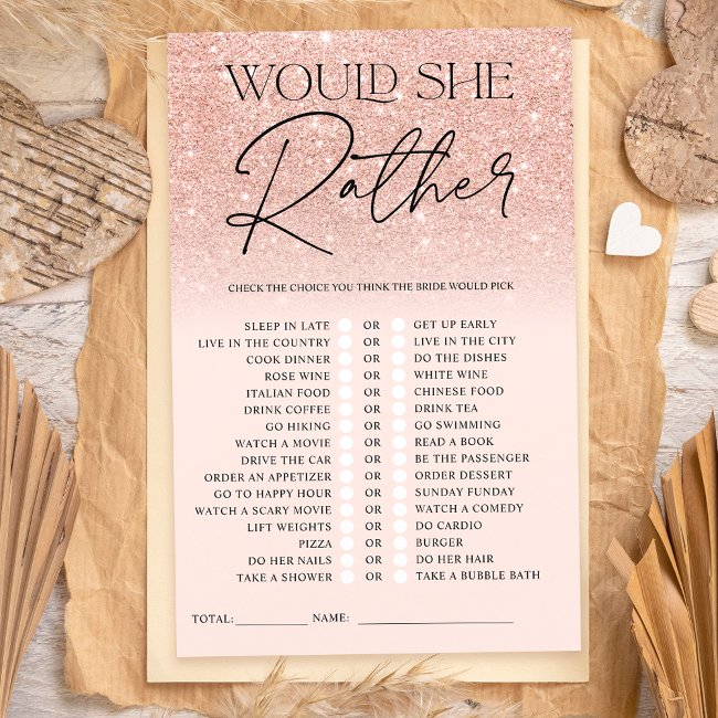 Rose Gold Glitter Ombre Pink Rather Bridal Game