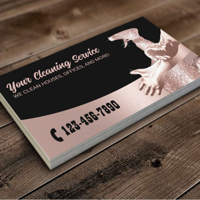 Rose Gold House Cleaning Maid Service Modern Business Invitations