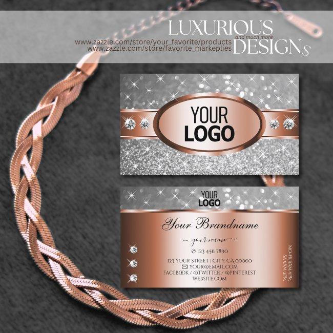 Rose Gold Silver Glitter Stars Diamonds Add Logo Business Invitations