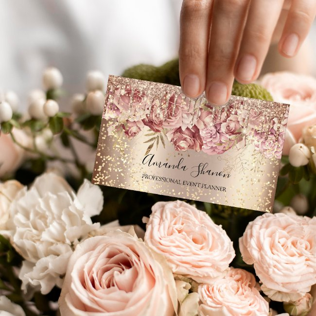 Roses Flowers Gold Confetti Drip Qr Code Logo Business Invitations