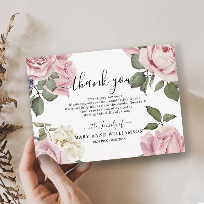 Roses Funeral Thank You Invitations