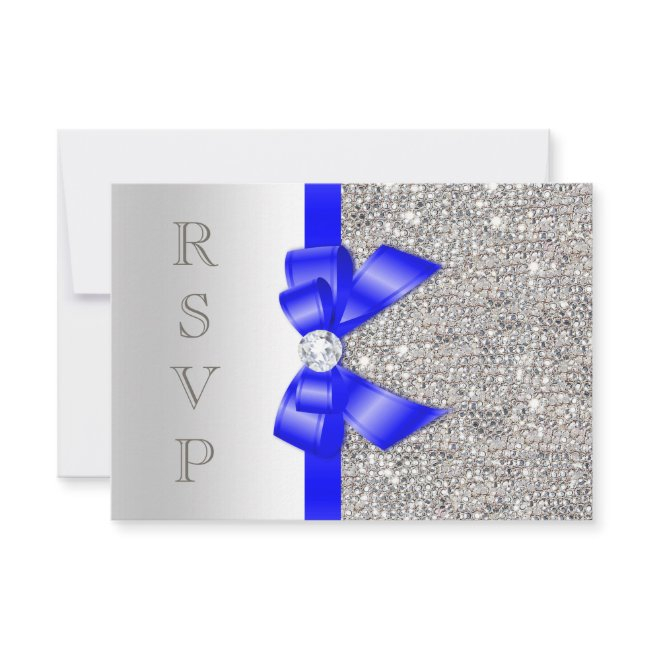 Royal Blue Faux Bow Silver Sequins Diamond Rsvp