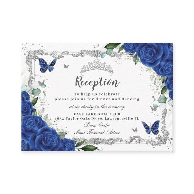 Royal Blue Floral Butterfly Quinceañera Reception Enclosure Invitations