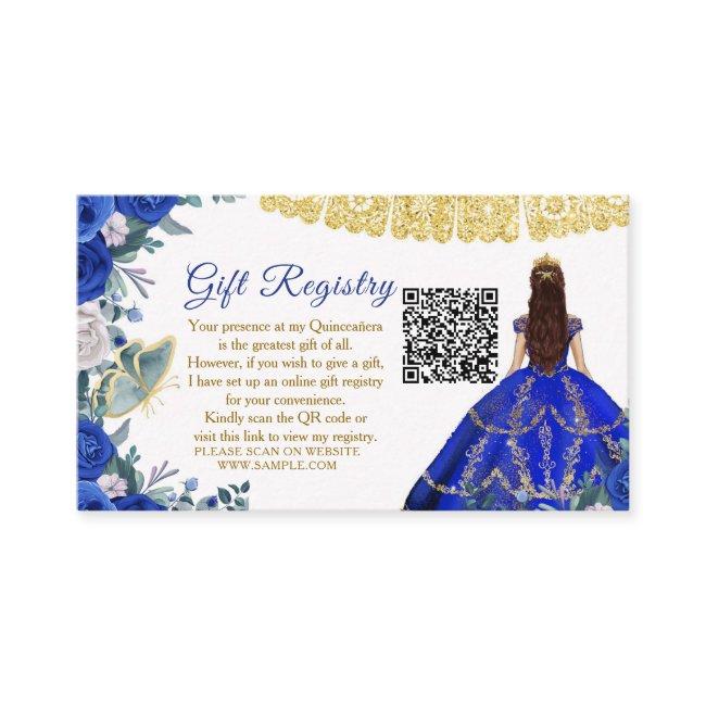 Royal Blue Flowers Quinceañera Qr Gift Registry Enclosure Invitations