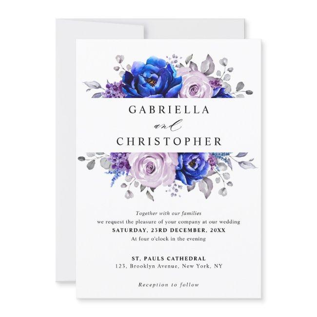 Royal Blue Lilac Purple Floral Wedding Invitation