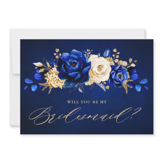 Royal Blue Yellow Gold Will You Be My Bridesmaid I Invitation