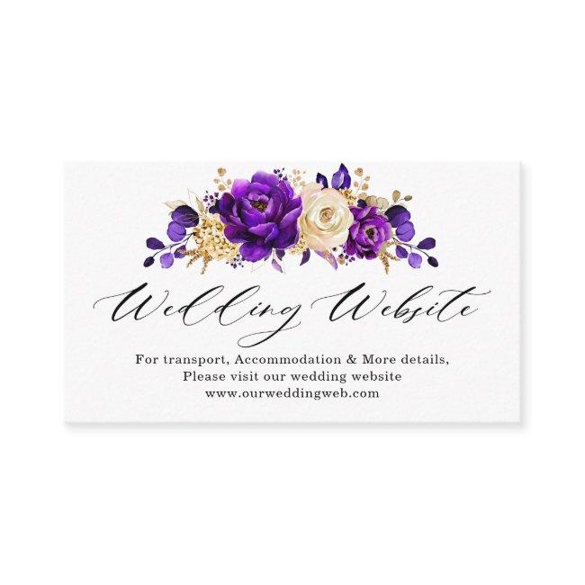 Royal Purple Violet Gold Floral Wedding Website Enclosure Invitations