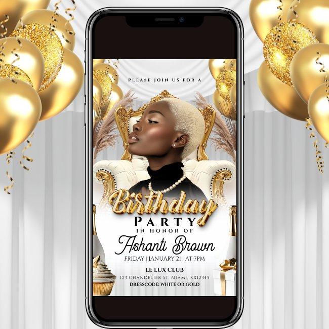 Royal White And Gold Birthday Party Flyer Invitation