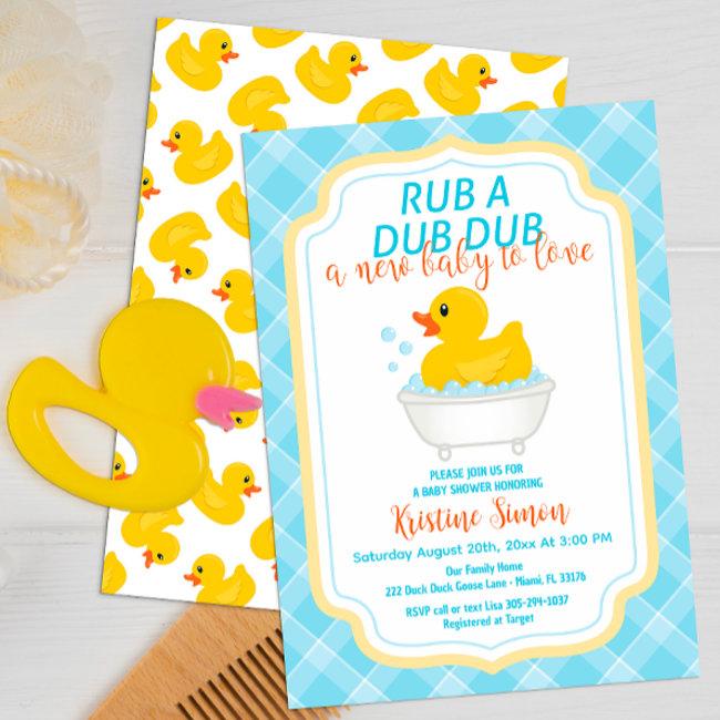 Rub A Dub Gender Neutral Rubber Duck Baby Shower Invitation