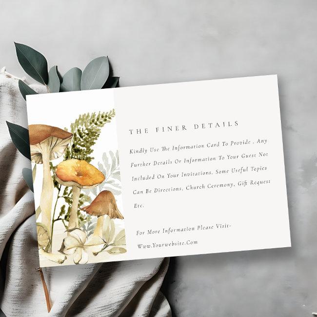 Rust Orange Mushroom Fern Foliage Wedding Details Enclosure Invitations
