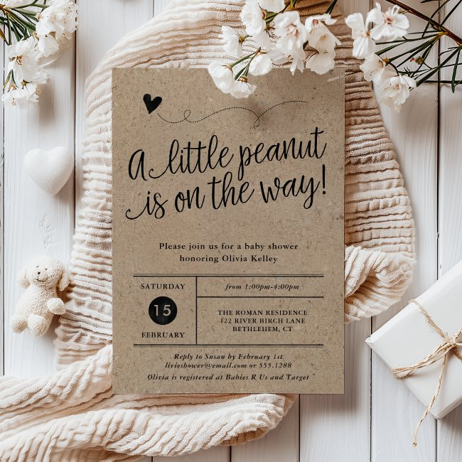 Rustic Baby Shower, Little Peanut, Kraft Invitation
