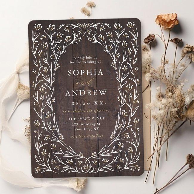 Rustic Barn Wood Boho Floral Country Wedding Invitation