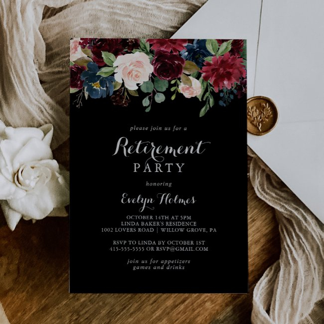 Rustic Black Botanical Retirement Party Invitation