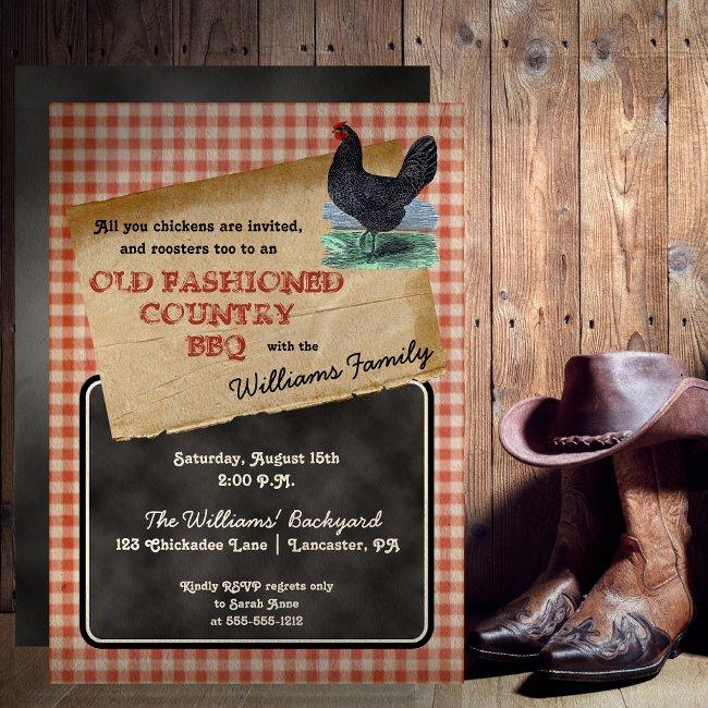 Rustic Chicken Backyard Cookout Bbq Picnic Invitation