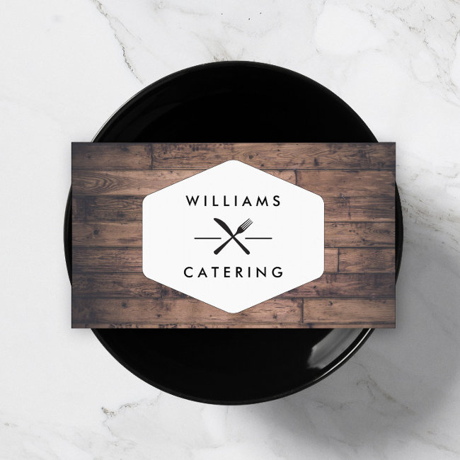 Rustic Crossed Fork Knife Logo Distressed Wood Ii Business Invitations