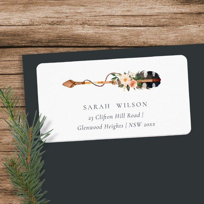 Rustic Elegant Boho Feather Floral Arrow Address Label