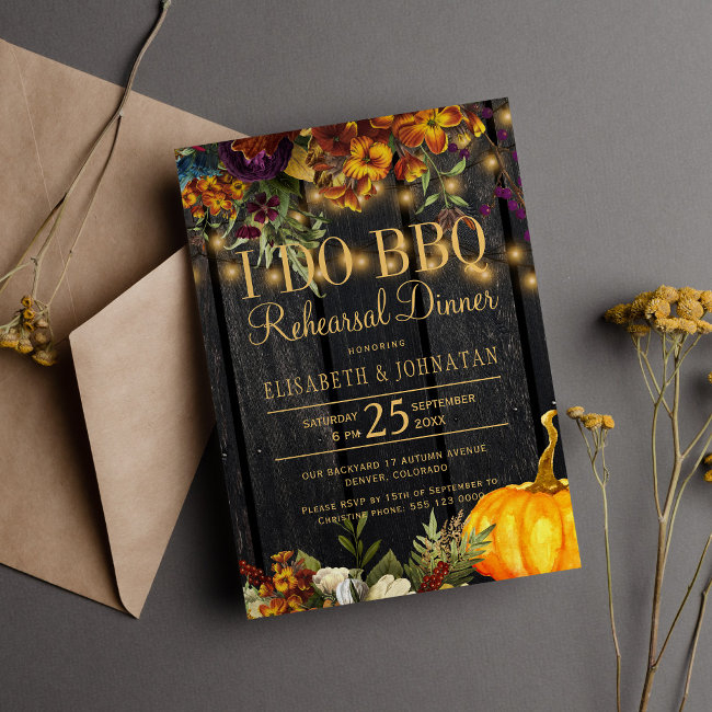 Rustic Fall Barn Wood I Do Bbq Rehearsal Dinner Invitation