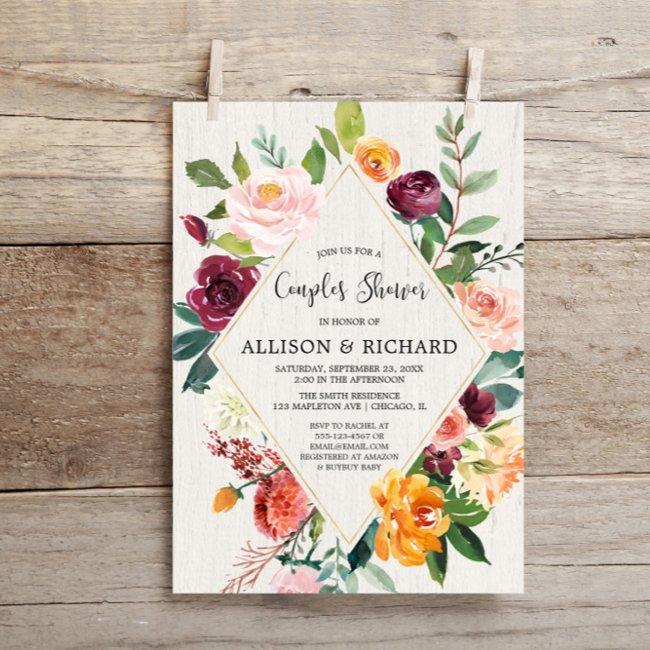 Rustic Fall Floral Couples Co-ed Baby Shower Invitation