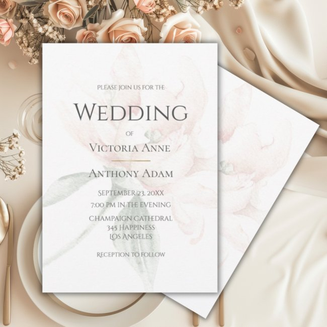Rustic Floral Neutral Elegant Wedding Invitation