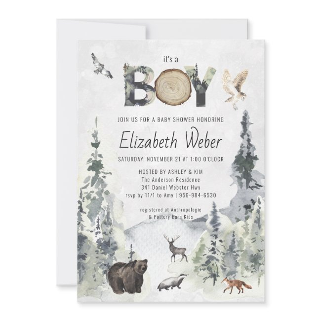 Rustic Forest Woodland Bear Baby Shower Invitation